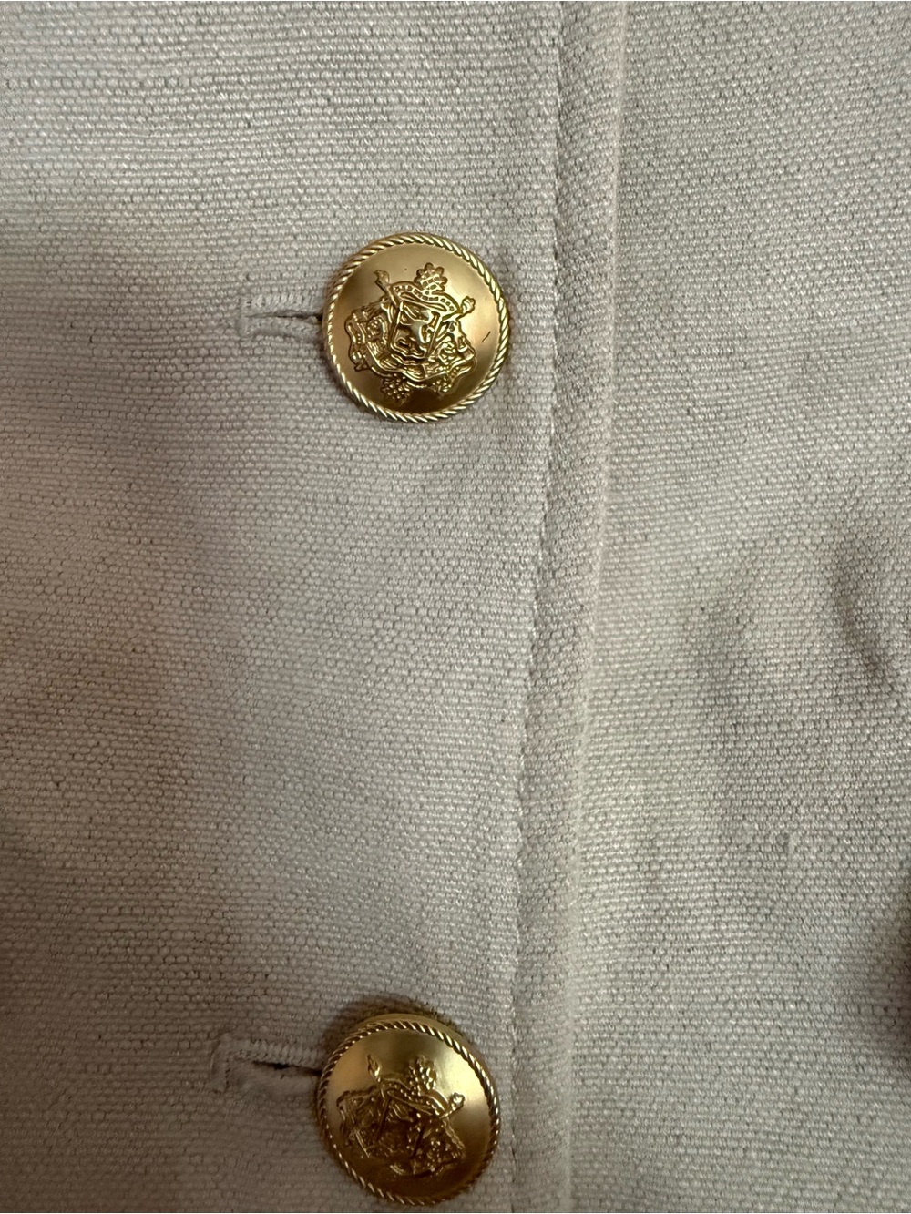 J. Crew Cream Canvas Sleeveless Vest with Black Pocket Flaps and Gold Buttons - Picture 3 of 4